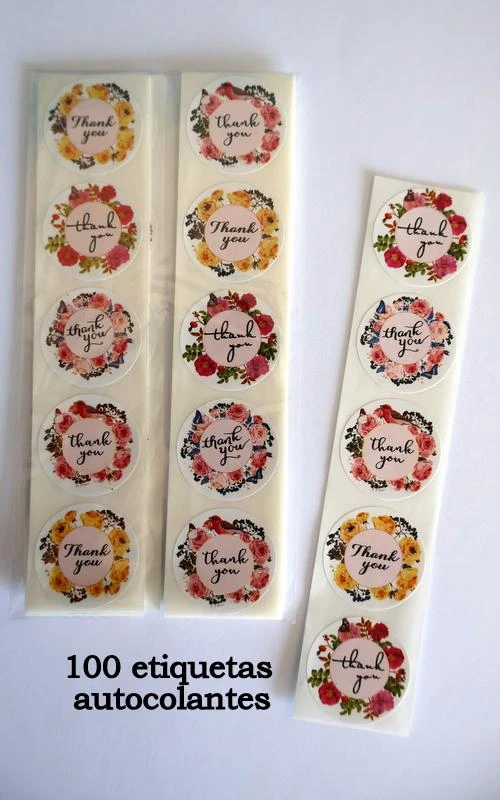 Pack 100 etiquetas autocolantes florais
